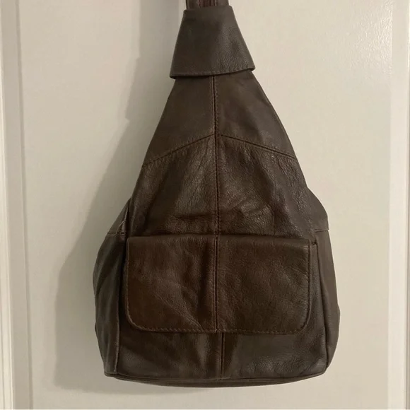 100% Leather Sling BOHO Travel/Every Day Backpack Brown - Picture 7 of 14